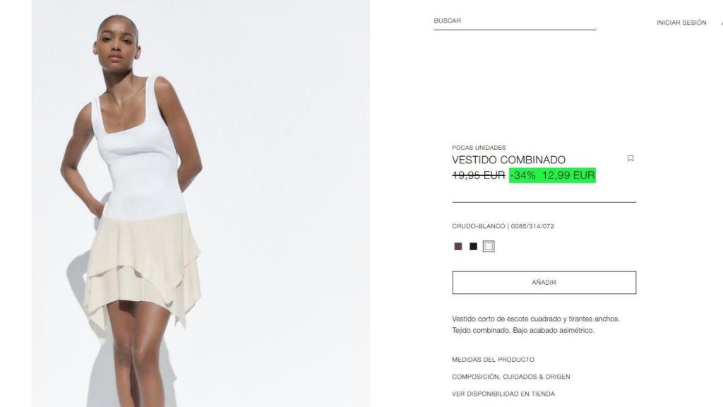 Así es el vestido de Zara en color blanco-crudo.