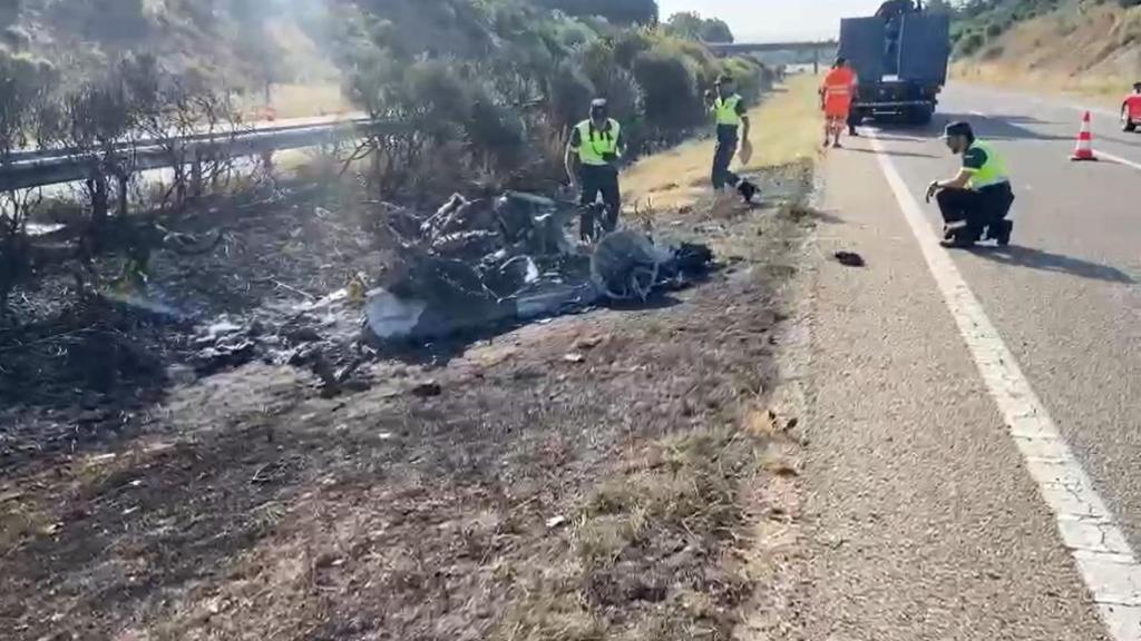 Restos del vehículo de Diogo Jota y André Silva