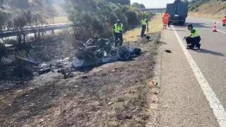 Restos del vehículo de Diogo Jota y André Felipe