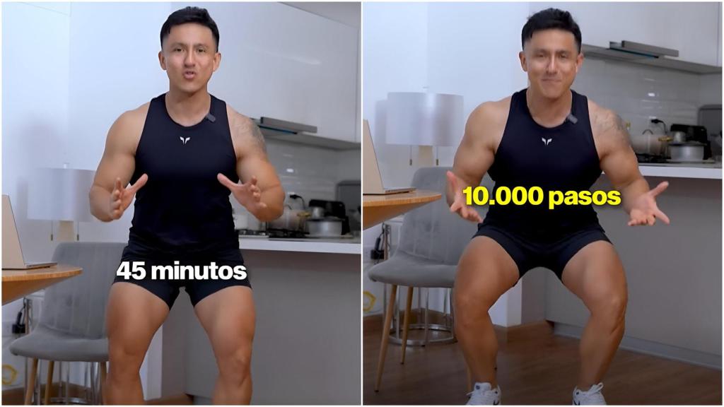 El entrenador Anthoni Montalván haciendo sentadillas.