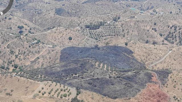 Superficie quemada en el incendio forestal en el paraje de la Ermita de las Tres Cruces de Cártama
