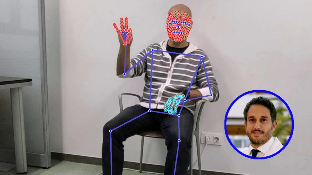 La IA registra los movimientos en todos los puntos para establecer métricas del párkinson. En el recuadro, Álvaro Sánchez Ferro.