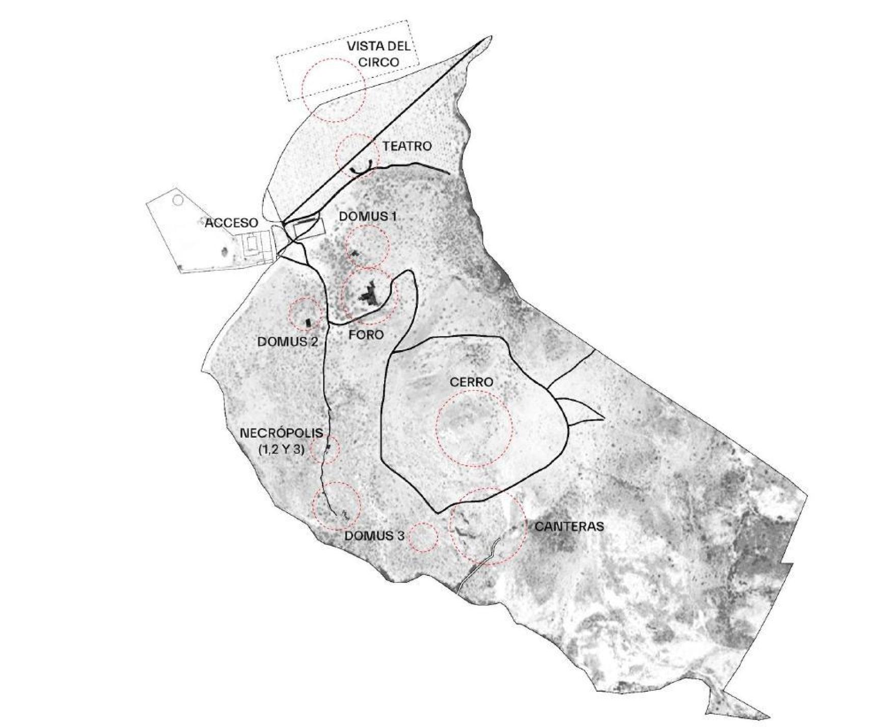 Delimitación de todo el yacimiento.