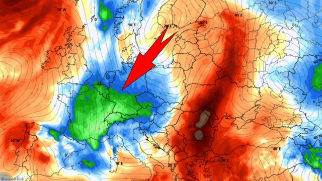 La vaguada de aire frío se internará en Europa Central, afectando parcialmente a España.