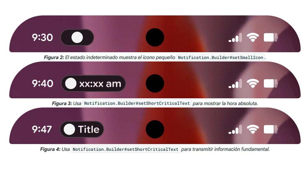 Los tipos de notificación para el chip de información en la barra de estado de Android 16