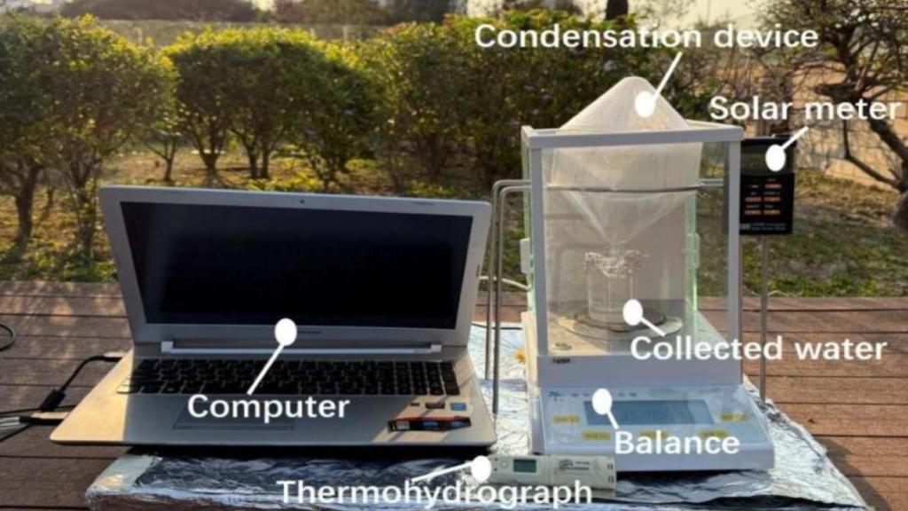 Probando el material esponjoso que elimina la sal del agua del mar usando el sol.