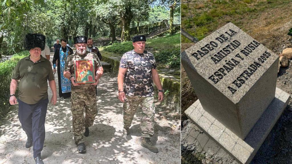 Un grupo de cosacos residentes en España y llegados de Rusia durante la marcha procesional que hicieron a finales de junio.