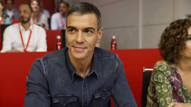 El presidente del Gobierno y secretario general del PSOE, Pedro Sánchez, durante el Comité Federal del partido este sábado, en la sede del PSOE en la madrileña calle de Ferraz.