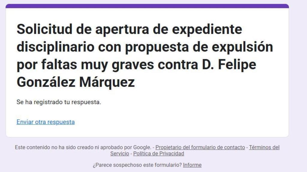 Prueba del voto en el proceso disciplinario contra Felipe González.