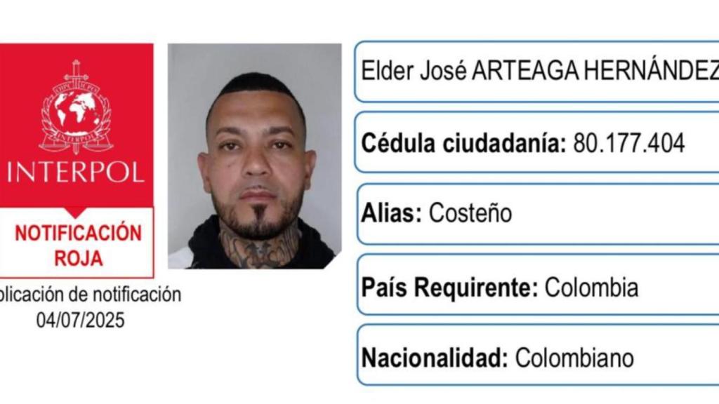 Alerta emitida por Interpol.