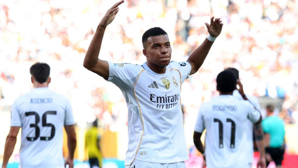 Mbappé celebra el gol marcado ante el Borussia Dortmund.