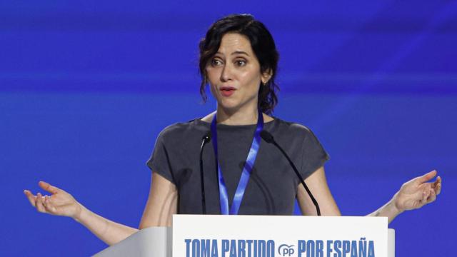 La presidenta de la Comunidad de Madrid, Isabel Díaz Ayuso, este domingo en la clausura del Congreso Nacional del PP-.