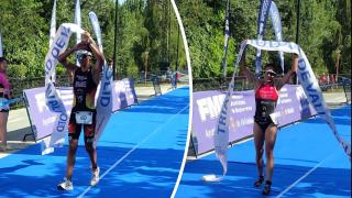 Marina Muñoz y Hugo Fernández  en su llegada a la meta