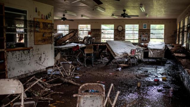 Una cabaña en Camp Mystic después de las inundaciones mortales en el condado de Kerr, Texas.