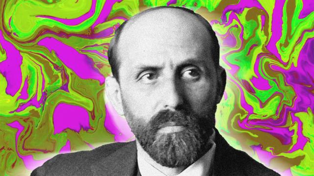 Juan Ramon Jiménez sobre un fondo psicodélico. Diseño: Rubén Vique