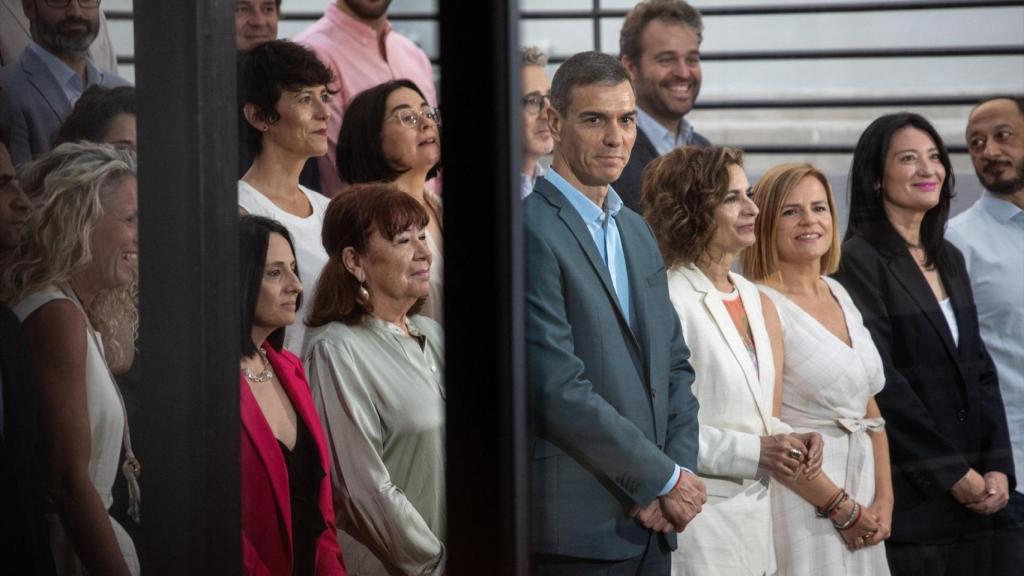 Pedro Sánchez, en la sede del PSOE este lunes, tras la reunión con su nueva Ejecutiva, en Madrid.