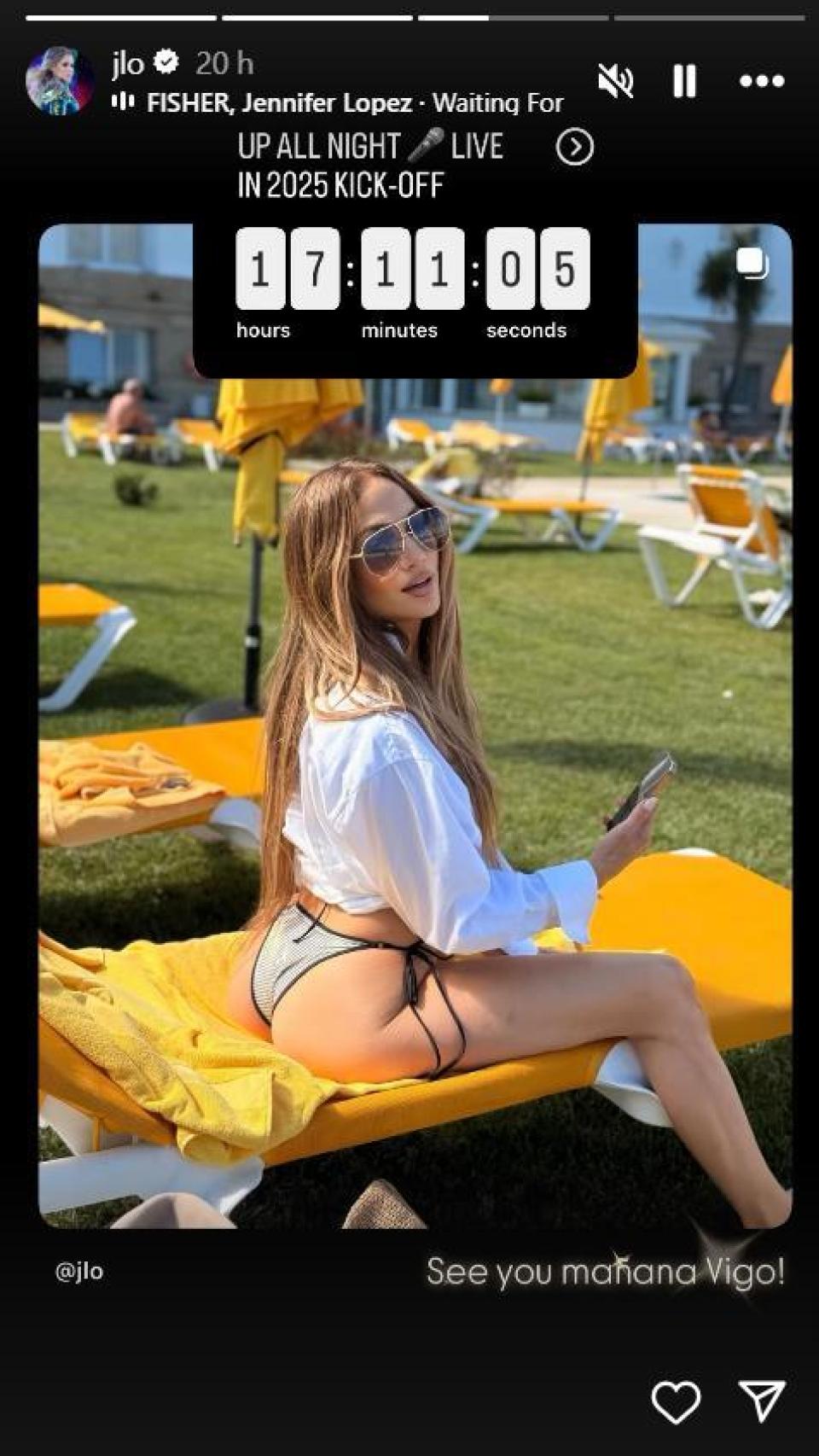 Storie de Jennifer Lopez en Instagram, promocionando su concierto en Pontevedra