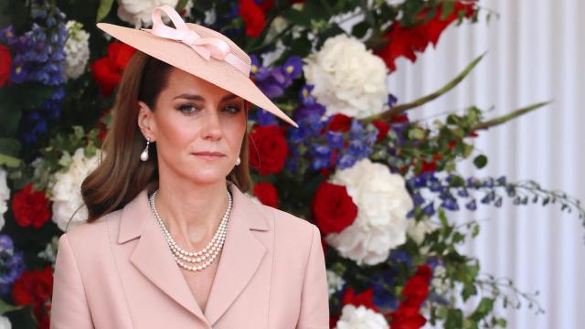 La princesa de Gales en la recepción al presidente francés Emmanuel Macron y su esposa Brigitte Macron, en Windsor (Inglaterra).