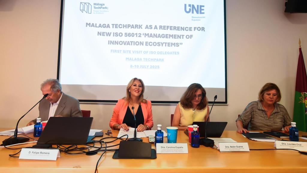 Carolina España, este martes en el Málaga TechPark, anunciando esta iniciativa de ISO.