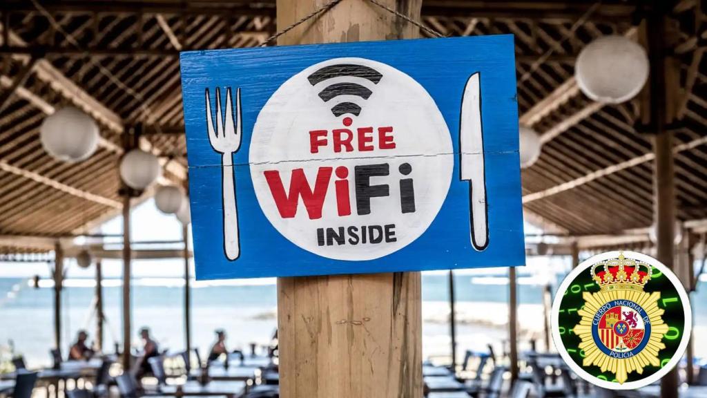 Fotomontaje con el escudo de la Policía Nacional a un lado.