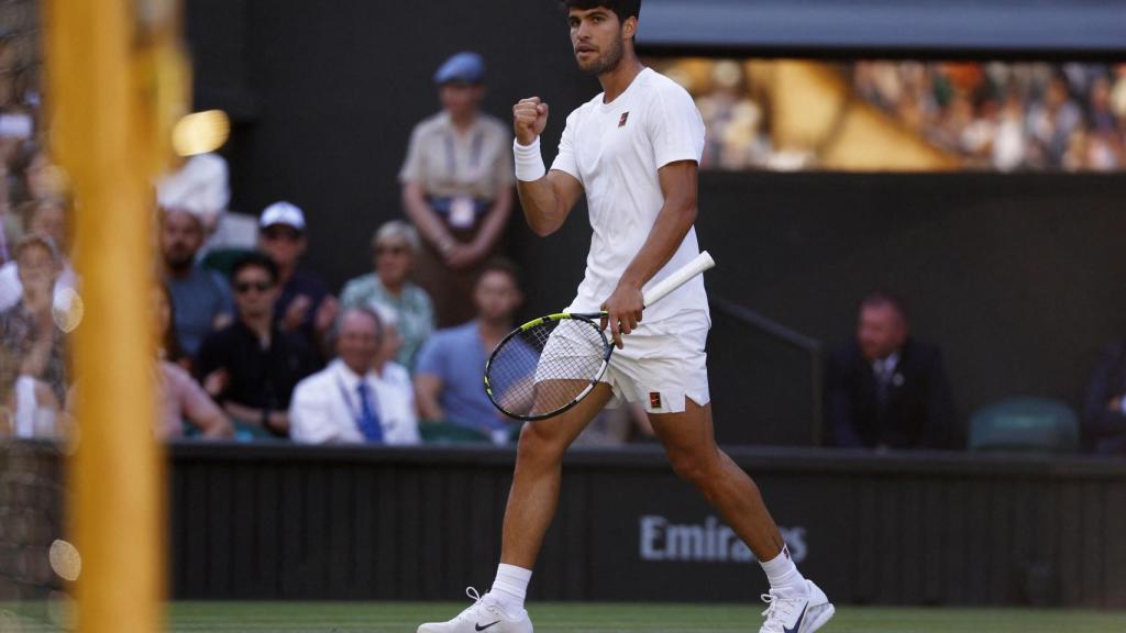Carlos Alcaraz celebra un punto en el partido ante Norrie.