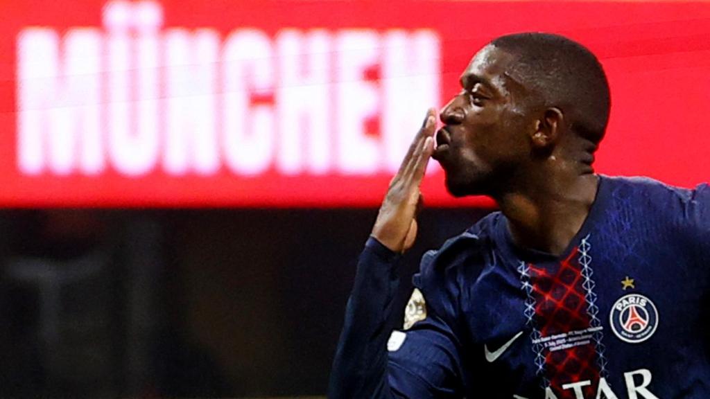 Dembélé celebra su gol al Bayern Múnich en el Mundial de Clubes