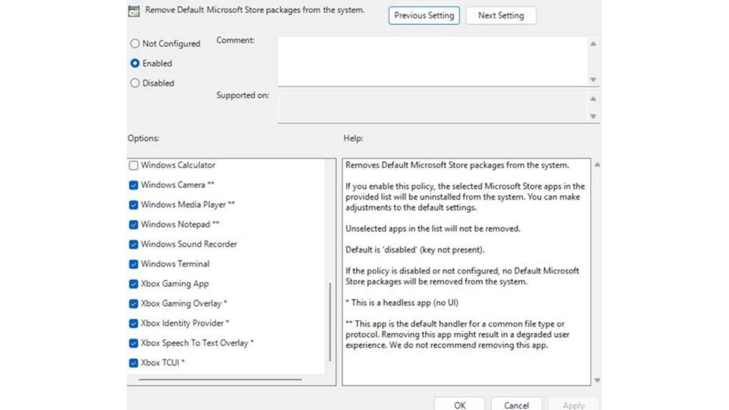 Directiva de grupo en Windows 11 para borrar programas preinstalados