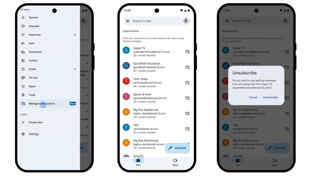 La nueva lista de suscripciones en Gmail