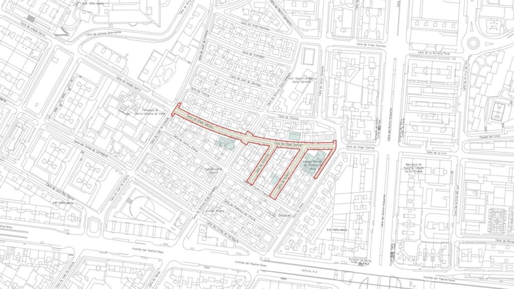 Ámbito de actuación en la intervención de la calle Ángel Gavinet