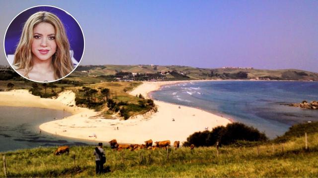 La playa de Oyambre (Cantabria) junto a una imagen de archivo de Shakira