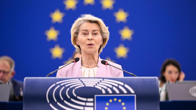 La presidenta de la Comisión, Ursula von der Leyen, durante su comparecencia de este miércoles en la Eurocámara
