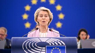 La presidenta de la Comisión, Ursula von der Leyen, durante su comparecencia de este miércoles en la Eurocámara