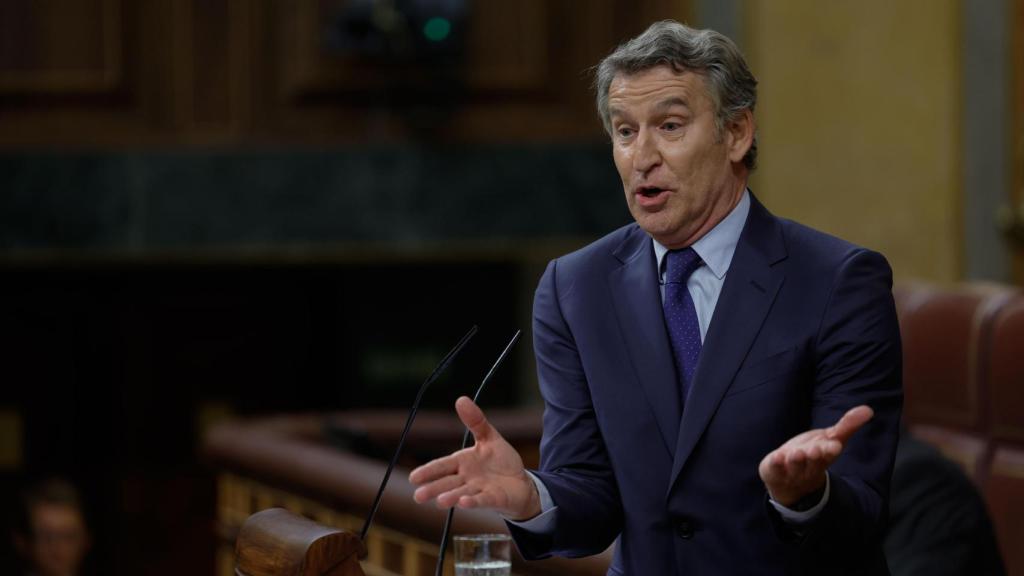 El presidente del PP, Alberto Núñez Feijóo, durante su intervención este miércoles en el Pleno extraordinario en el Congreso