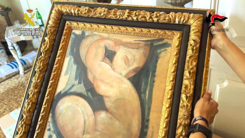 Detalle del cuadro de Modigliani recuperado por la Guardia Civil.