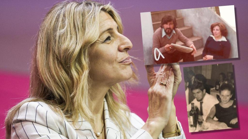 Yolanda Díaz y sus padres, en un montaje de JALEOS.