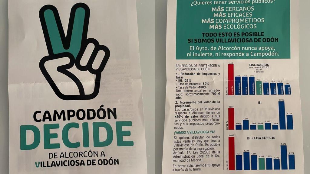 Los panfletos realizados por los vecinos de Campodón para recoger firmas.