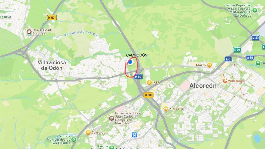 Campodón señalado en el mapa.