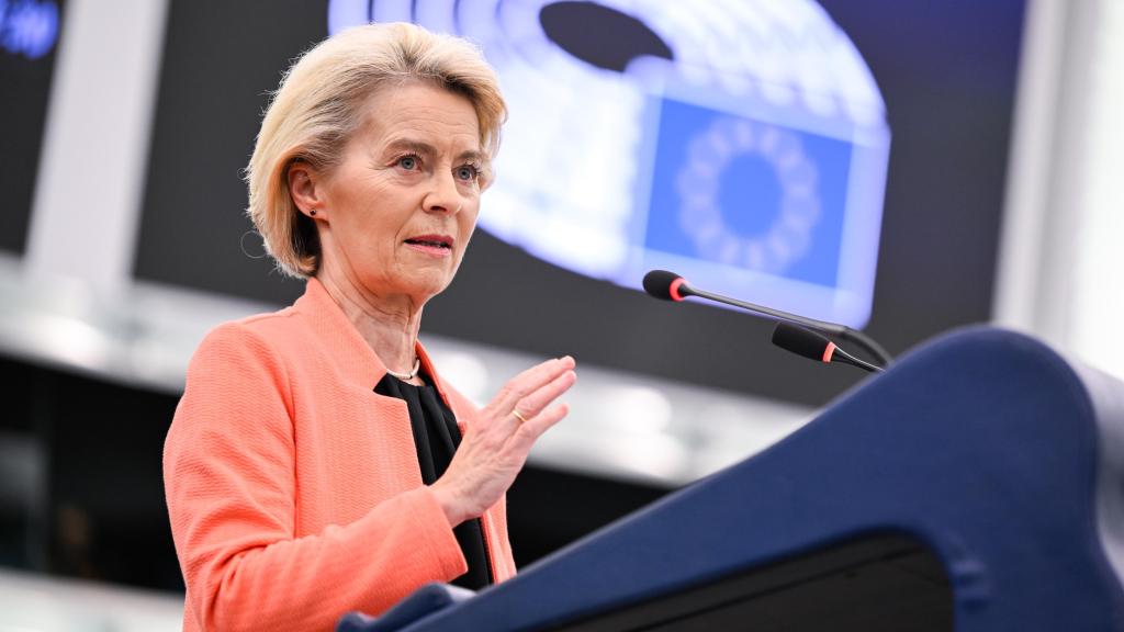 La presidenta Von der Leyen, durante el debate de la moción de censura el pasado lunes en Estrasburgo