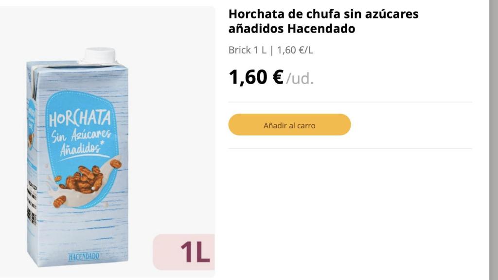 Horchata de chufa sin azúcares añadidos.