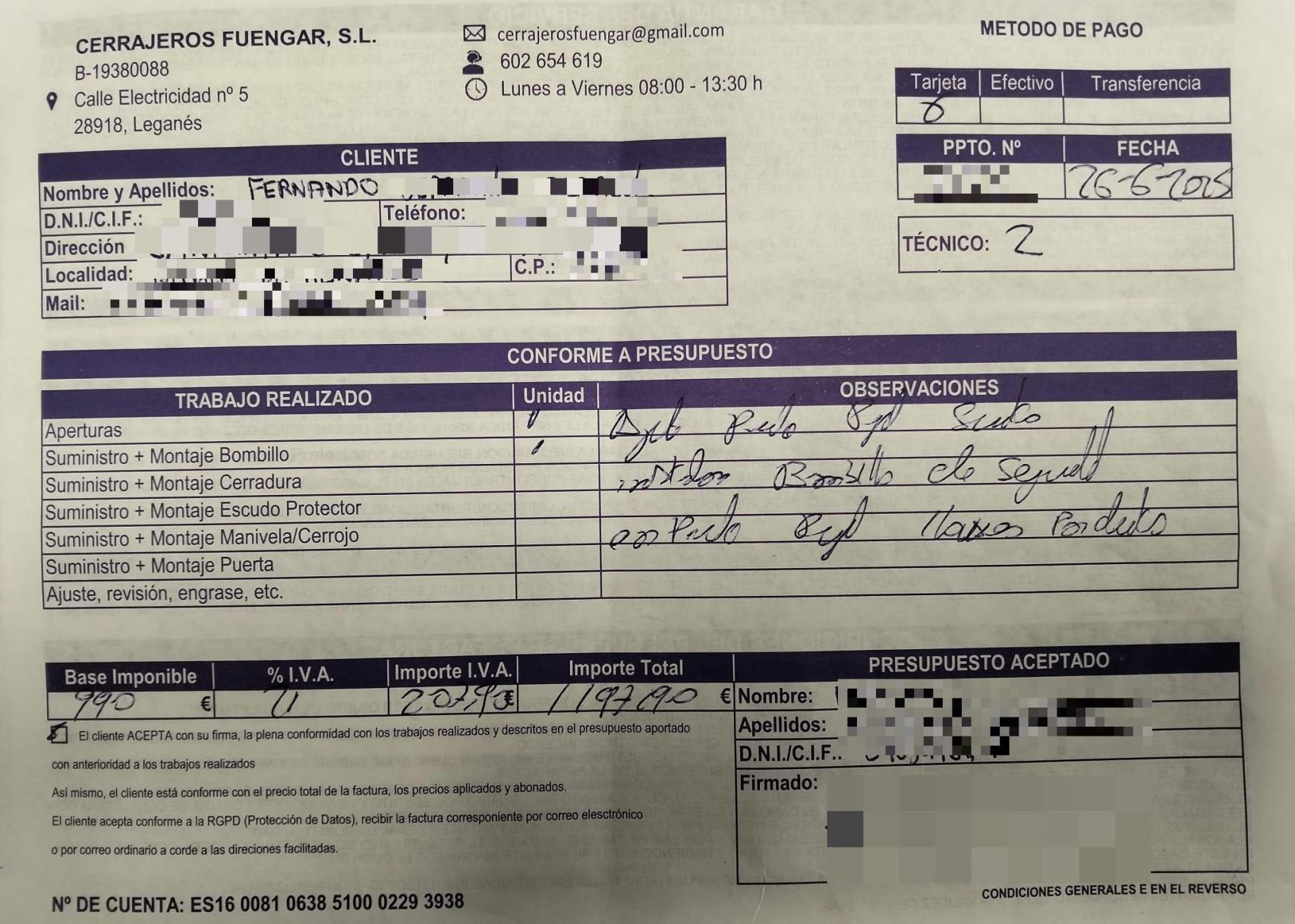 La supuesta factura en la que se expresa el precio abusivo.