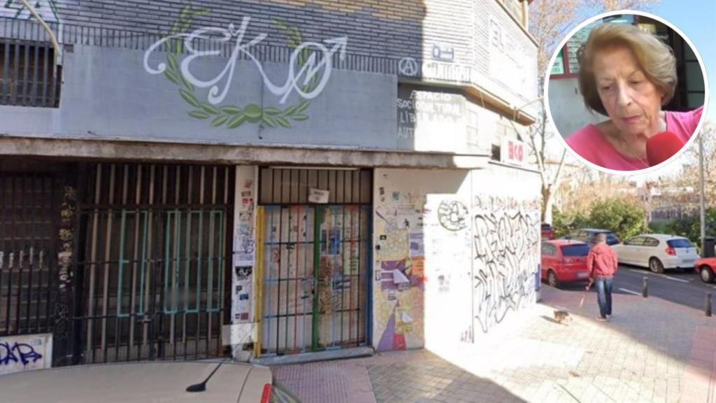 Imagen de archivo de un edificio 'okupado' y Josefina en Telemadrid.