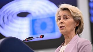 La presidenta de la Comisión, Ursula von der Leyen, durante una comparecencia en la Eurocámara