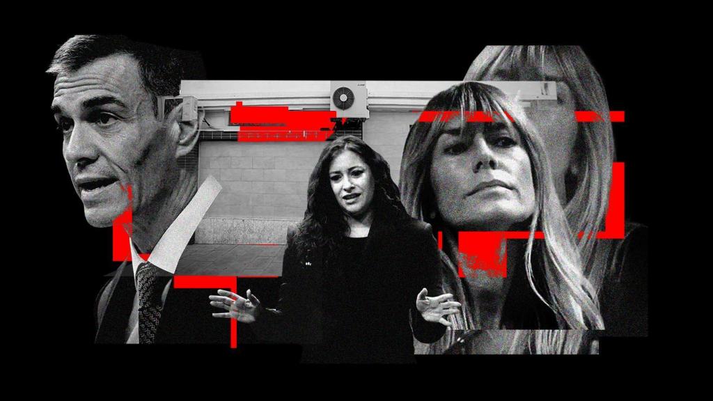 La portavoz del PP, Ester Muñoz, entre el presidente Pedro Sánchez y su mujer, Begoña Gómez.