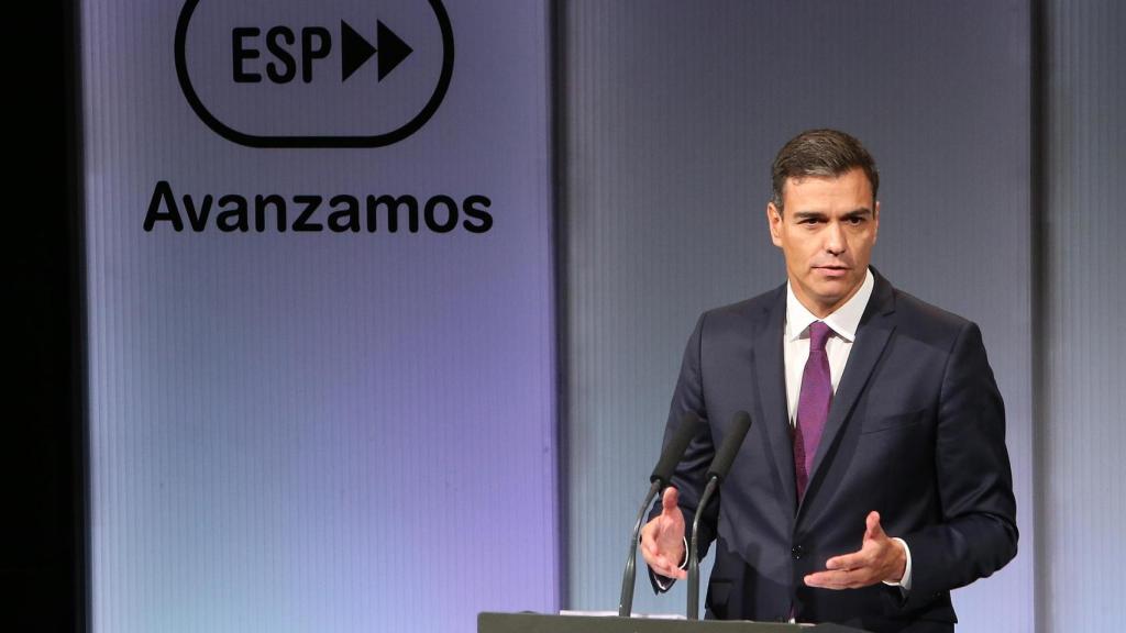 Sánchez, durante su intervención en el acto Avanzamos, con motivo de sus cien días de Gobierno, en septiembre de 2018.