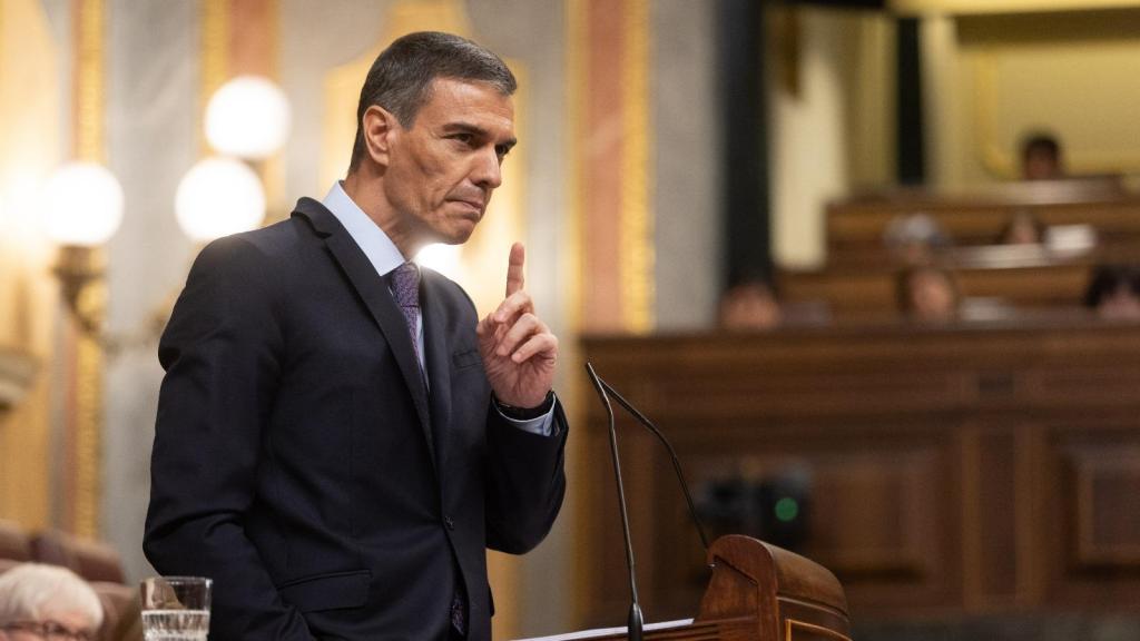 Pedro Sánchez, presidente del Gobierno, en el pleno extraordinario sobre corrupción, en el Congreso.