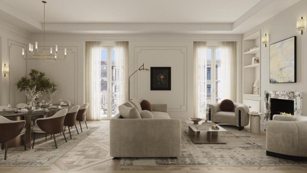 Render de un salón de una de las viviendas.