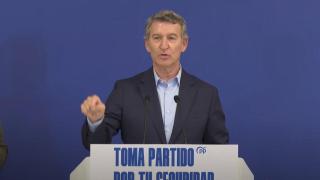 El presidente del PP, Alberto Núñez Feijóo, durante una rueda de prensa este viernes.