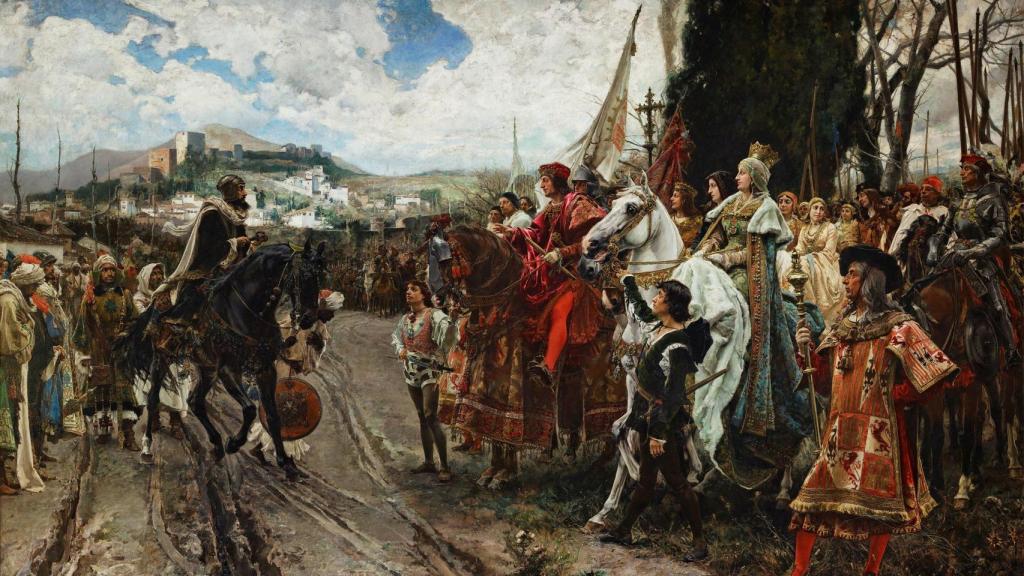 Boabdil entrega las llaves de Granada a los Reyes Católicos.