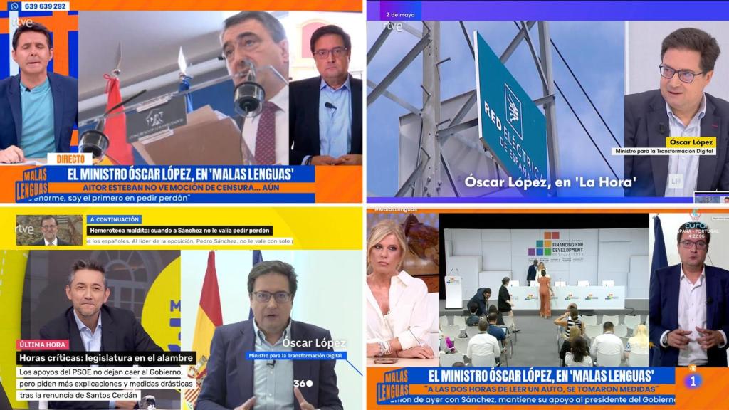 Pantallazos de las distintas entrevistas de Óscar López en Televisión Española (TVE).