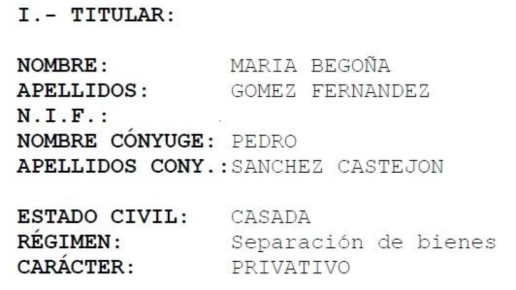 Documento de propiedad de la vivienda en Mojácar, a nombre de Begoña Gómez.